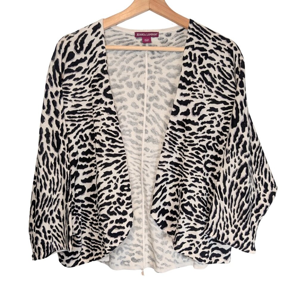 Jessica London Women’s 18/20 Open Knit 2X cardigan Animal Print Sweater